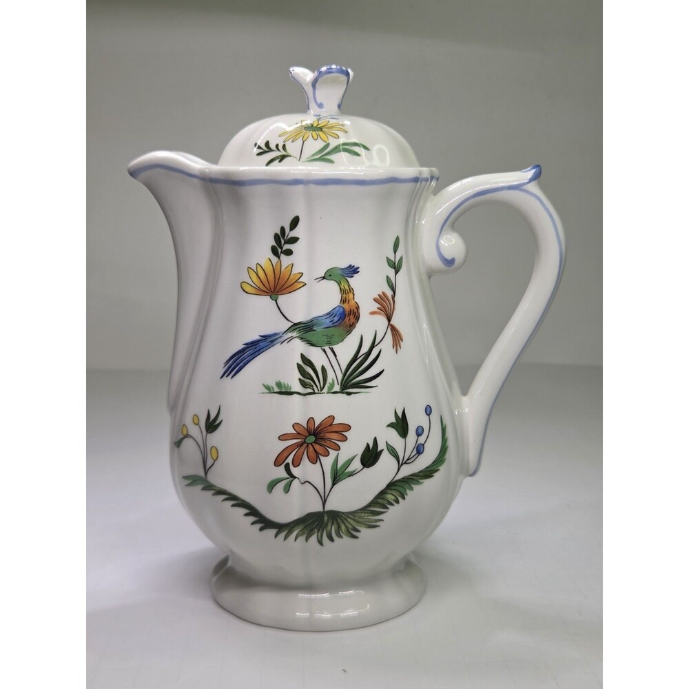 Gien France Oiseaux de Paradis Small Coffee Pot & Lid 7.5" AS IS Faiencerie De